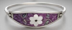 Little Girl Boho Bracelet Flower Purple Childs Hinged Bangle Flower Vintage hb